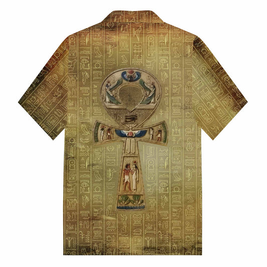 Egyptian Ankh Vintage Camp Collar Short Sleeve Shirt