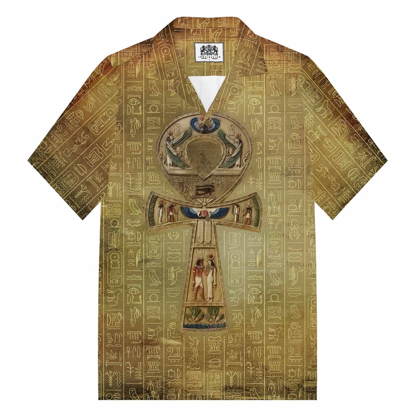 Egyptian Ankh Vintage Camp Collar Short Sleeve Shirt
