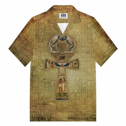 Egyptian Ankh Vintage Camp Collar Short Sleeve Shirt