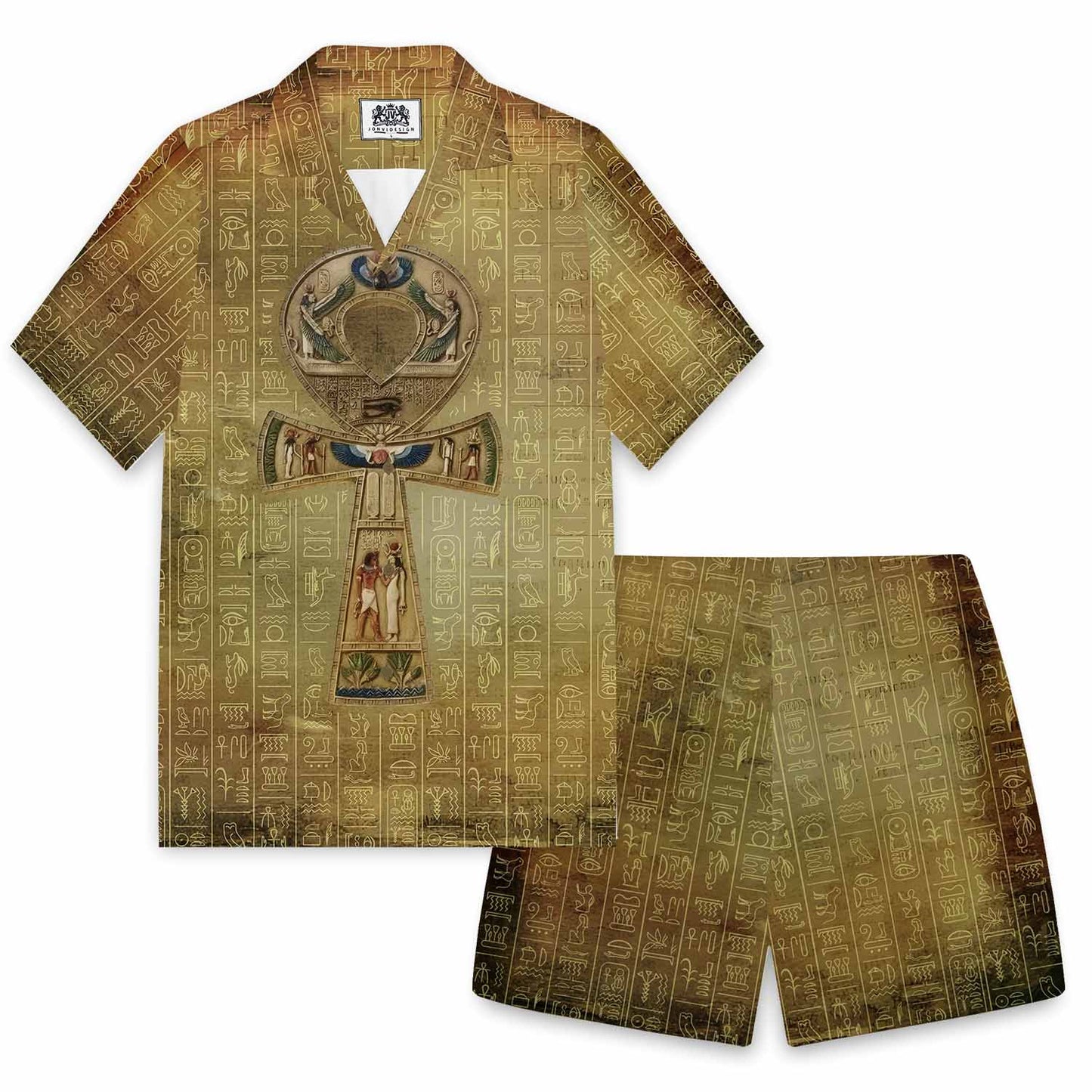 Egyptian Ankh Vintage Camp Collar Short Sleeve Shirt