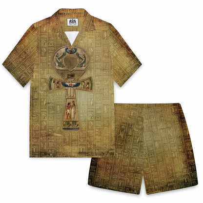 Egyptian Ankh Vintage Camp Collar Short Sleeve Shirt