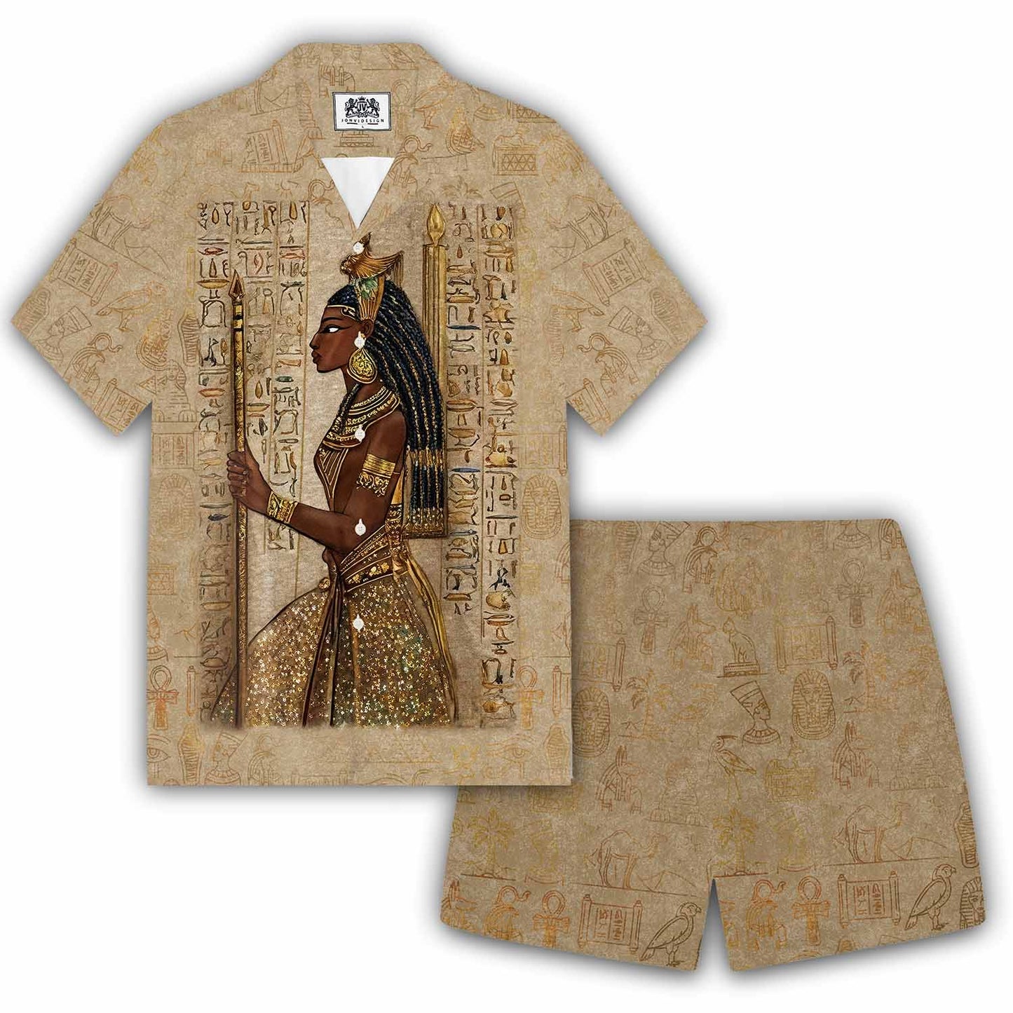 Vintage Ancient Egyptian Goddess Elastic Waist Shorts