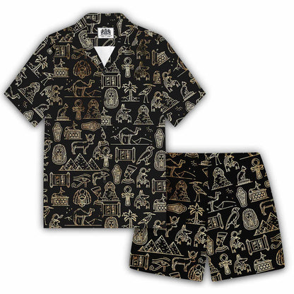Ancient Egyptian Divine Godness Art Pattern Camp Collar Casual Short Sleeve Shirt
