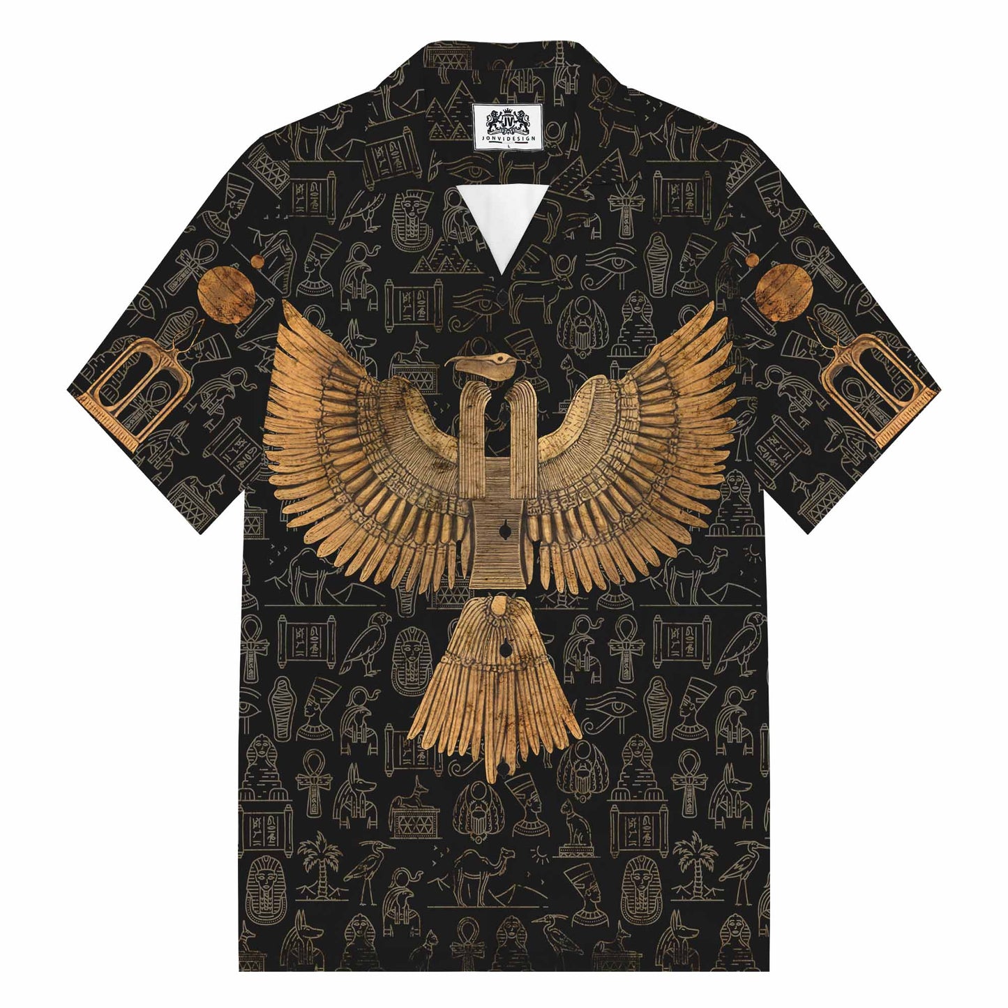 Ancient Egyptian Mythology Eagle God Totem Print Camp Collar Casual Short Sleeve Shirt