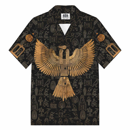 Ancient Egyptian Mythology Eagle God Totem Print Camp Collar Casual Short Sleeve Shirt