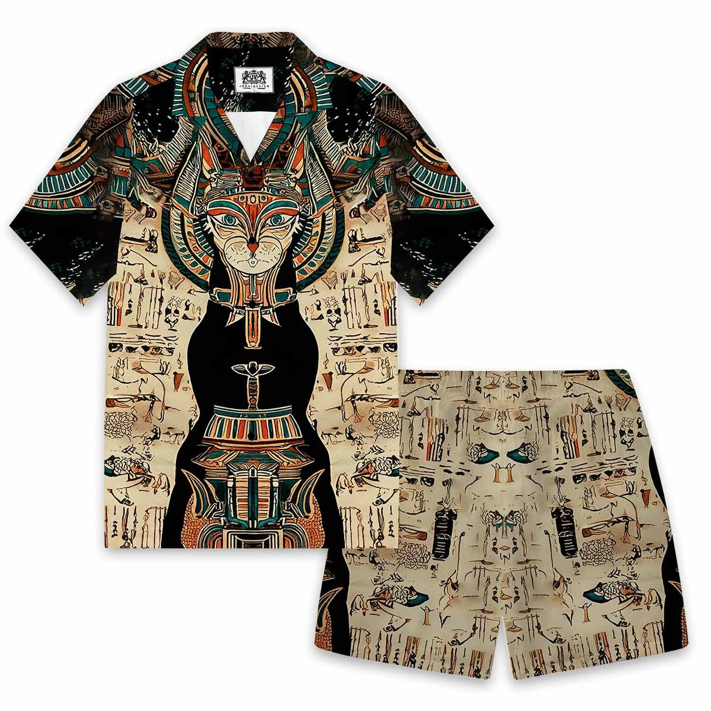 Egyptian Buster Cat Art Print Silk Elastic Waistband Shorts