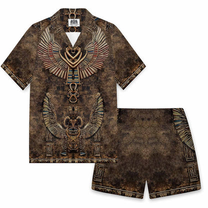 Relief-Style Egyptian Ba Bird Vintage Elastic Waistband Shorts