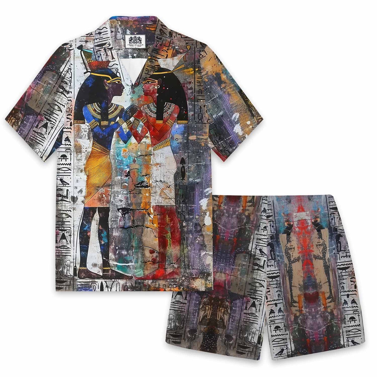 Ancient Egyptian Goddess Pattern Camp Collar Short Sleeve Shirt