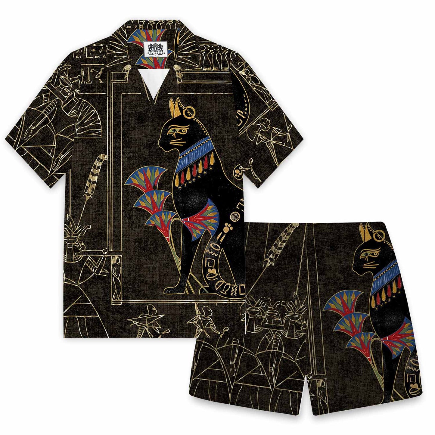 Ancient Egyptian Cat Mysterious Retro Elastic Waistband Shorts