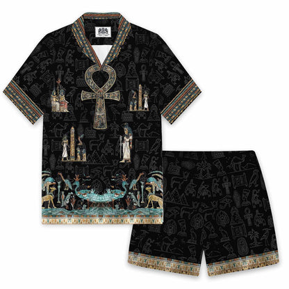 Egyptian Ankh Vintage Elastic Waistband Casual Shorts