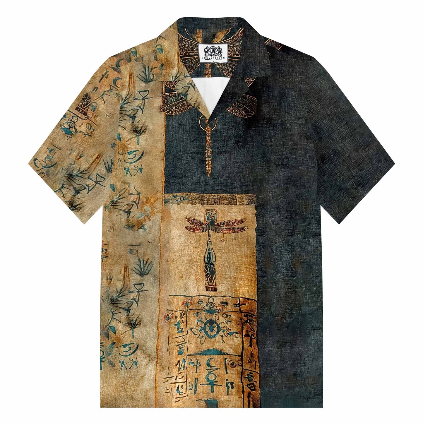 Bohemian Floral And Dragonfly Print Casual Short-Sleeved Shirt