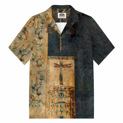 Bohemian Floral And Dragonfly Print Casual Short-Sleeved Shirt