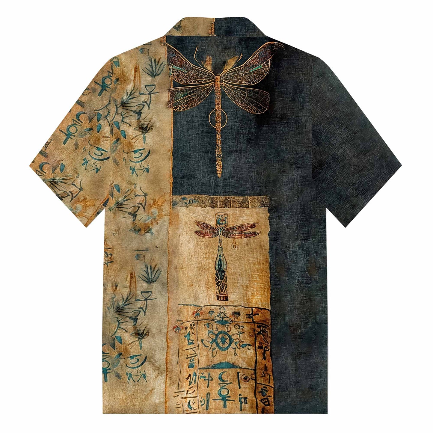 Bohemian Floral And Dragonfly Print Casual Short-Sleeved Shirt