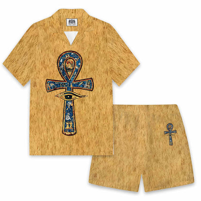 Men's Egyptian Ankh Pattern Casual Short-Sleeved Shirt