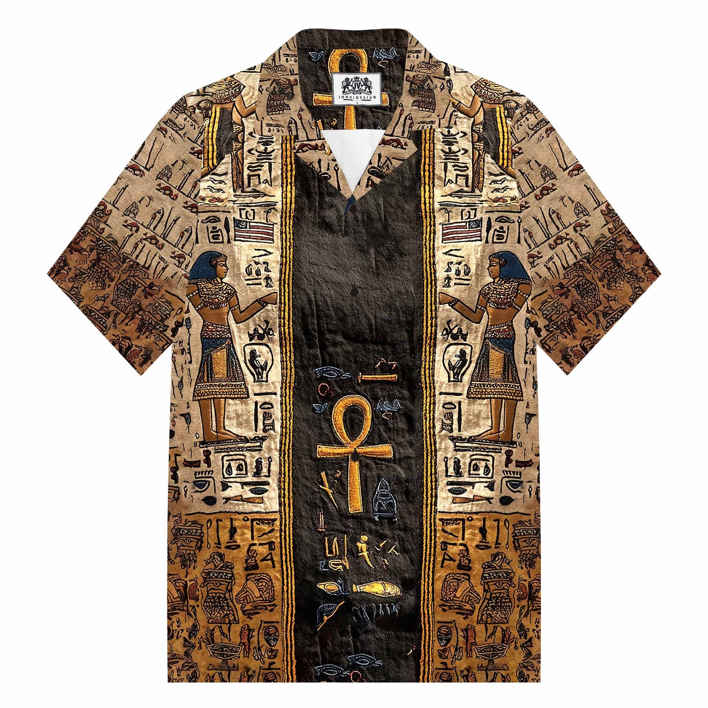 Ankh Color-Block With Ancient Casual Short-Sleeved Shirt