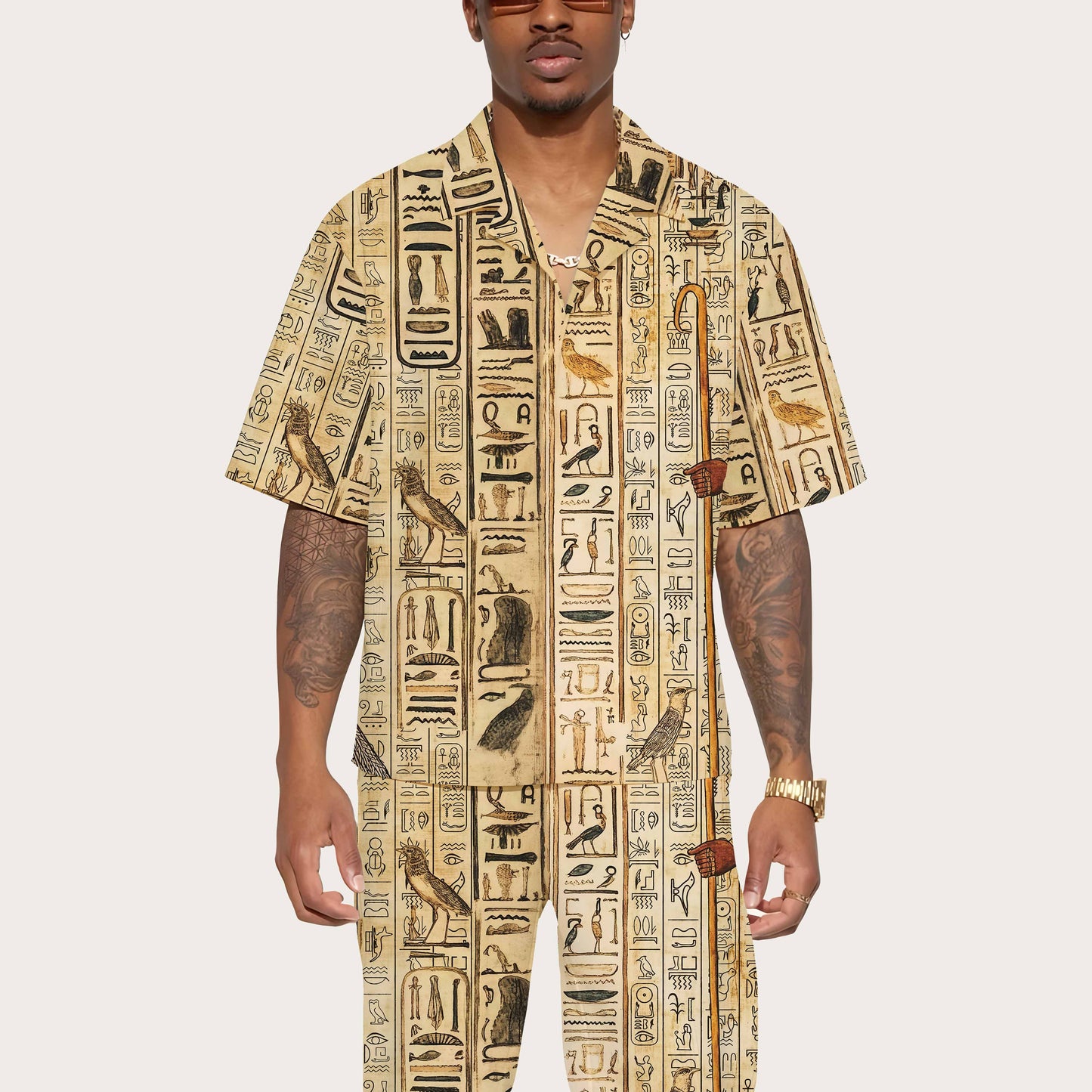 Egyptian Elements Vintage Printed Casual Short-Sleeved Shirt