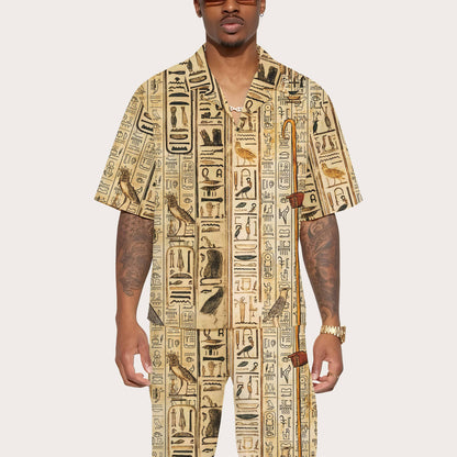 Egyptian Elements Vintage Printed Casual Short-Sleeved Shirt
