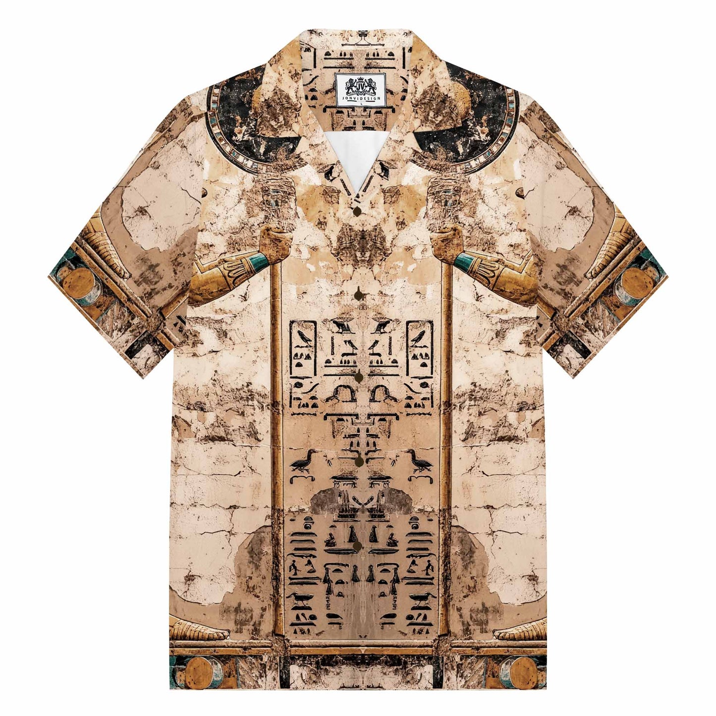 Ancient Egyptian Horus Print Camp Collar Short-Sleeved Shirt