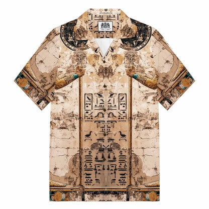 Ancient Egyptian Horus Print Camp Collar Short-Sleeved Shirt