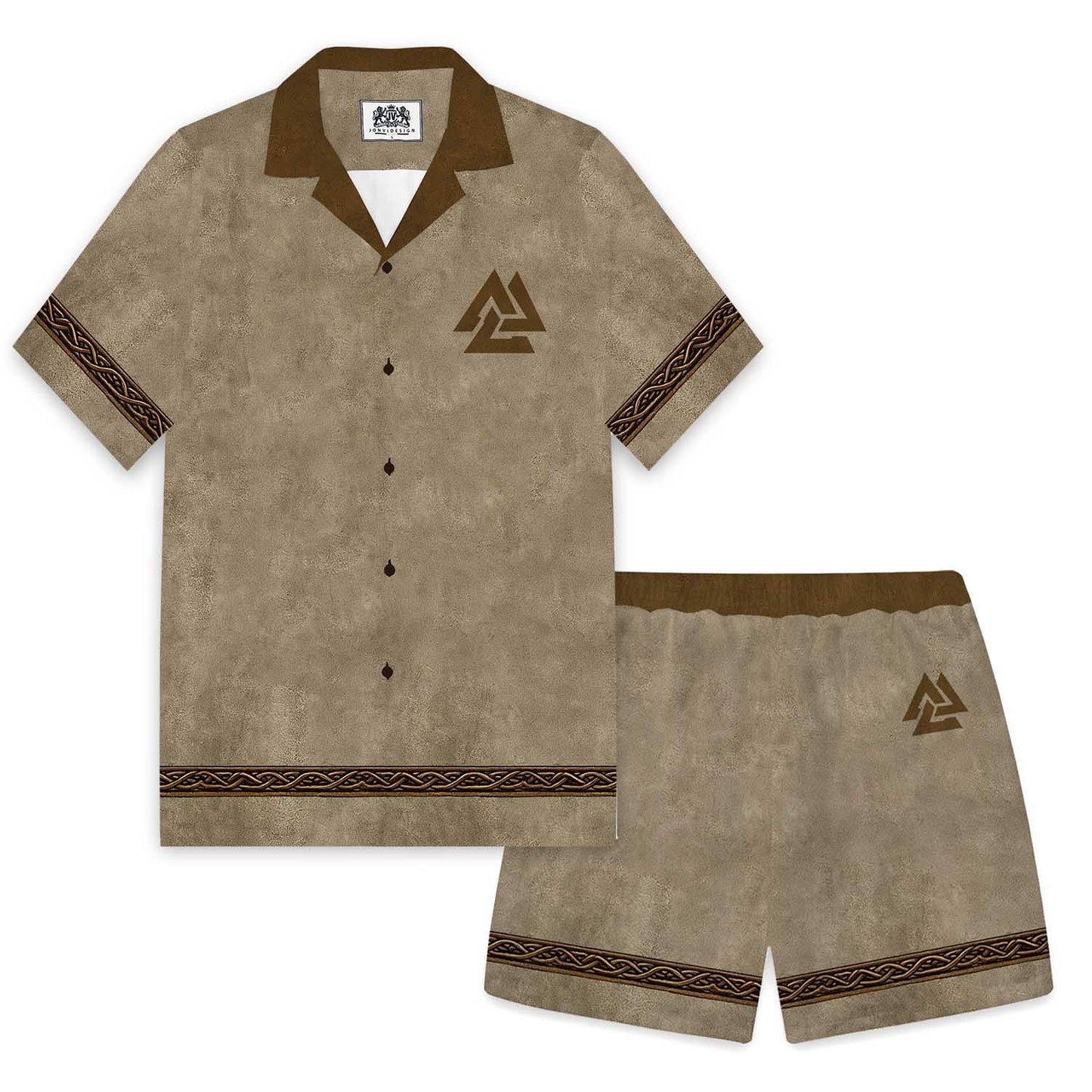 Men's Viking Nordic Eagle Print Vintage Camp Collar Short Sleeve Shirt
