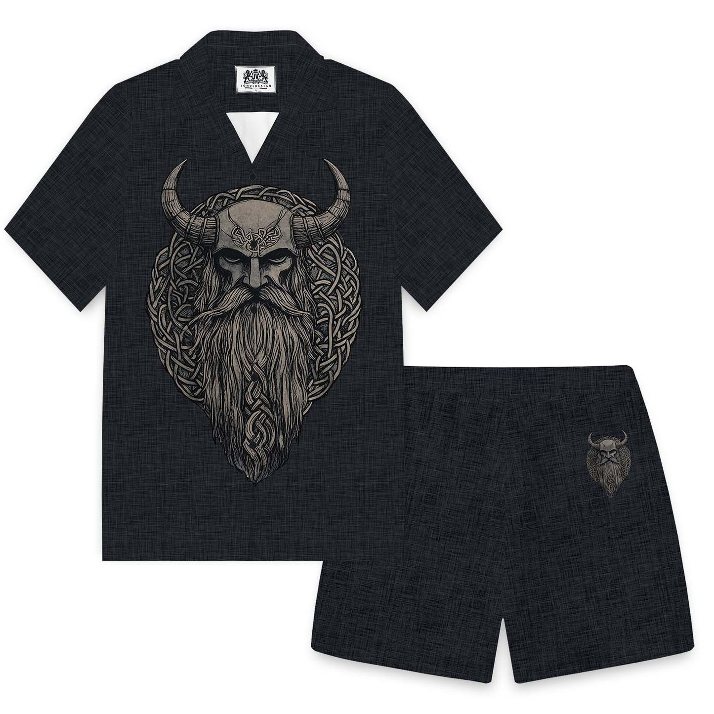 Men's Viking Print  Casual Elastic Waist Shorts