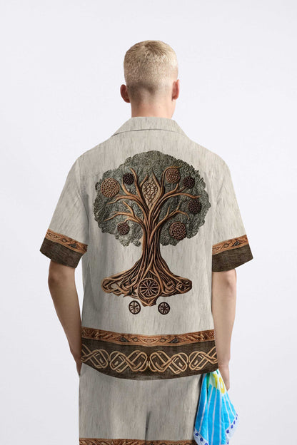 Retro Viking Celtic Knot Tree Of Life Elastic Waist Shorts