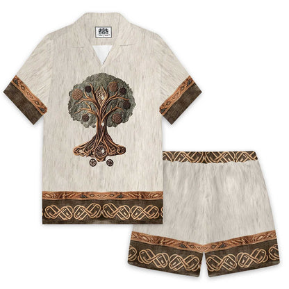 Retro Viking Celtic Knot Tree Of Life Elastic Waist Shorts
