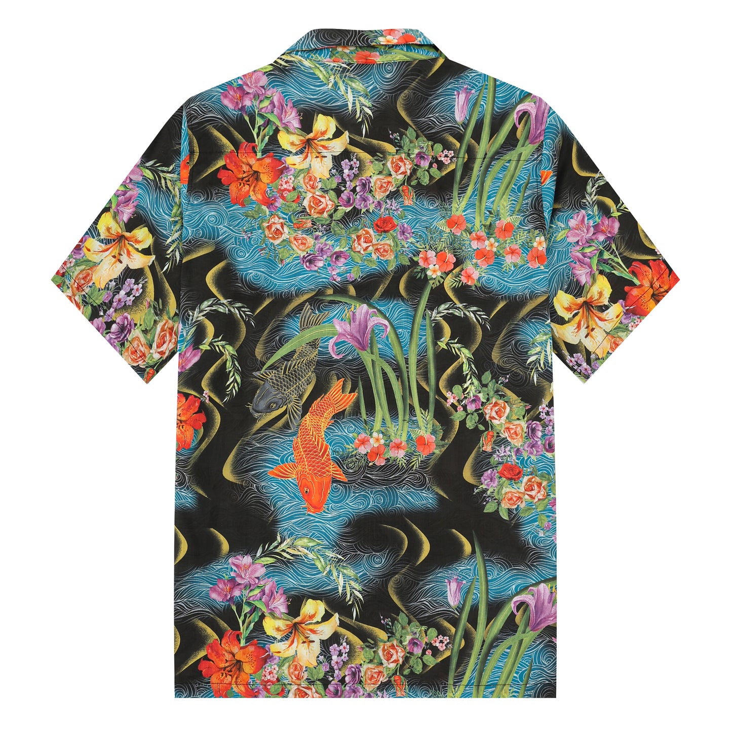 Ukiyo-e Golden Fish Pattern Camp Collar Short Sleeve Shirt