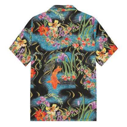 Ukiyo-e Golden Fish Pattern Camp Collar Short Sleeve Shirt