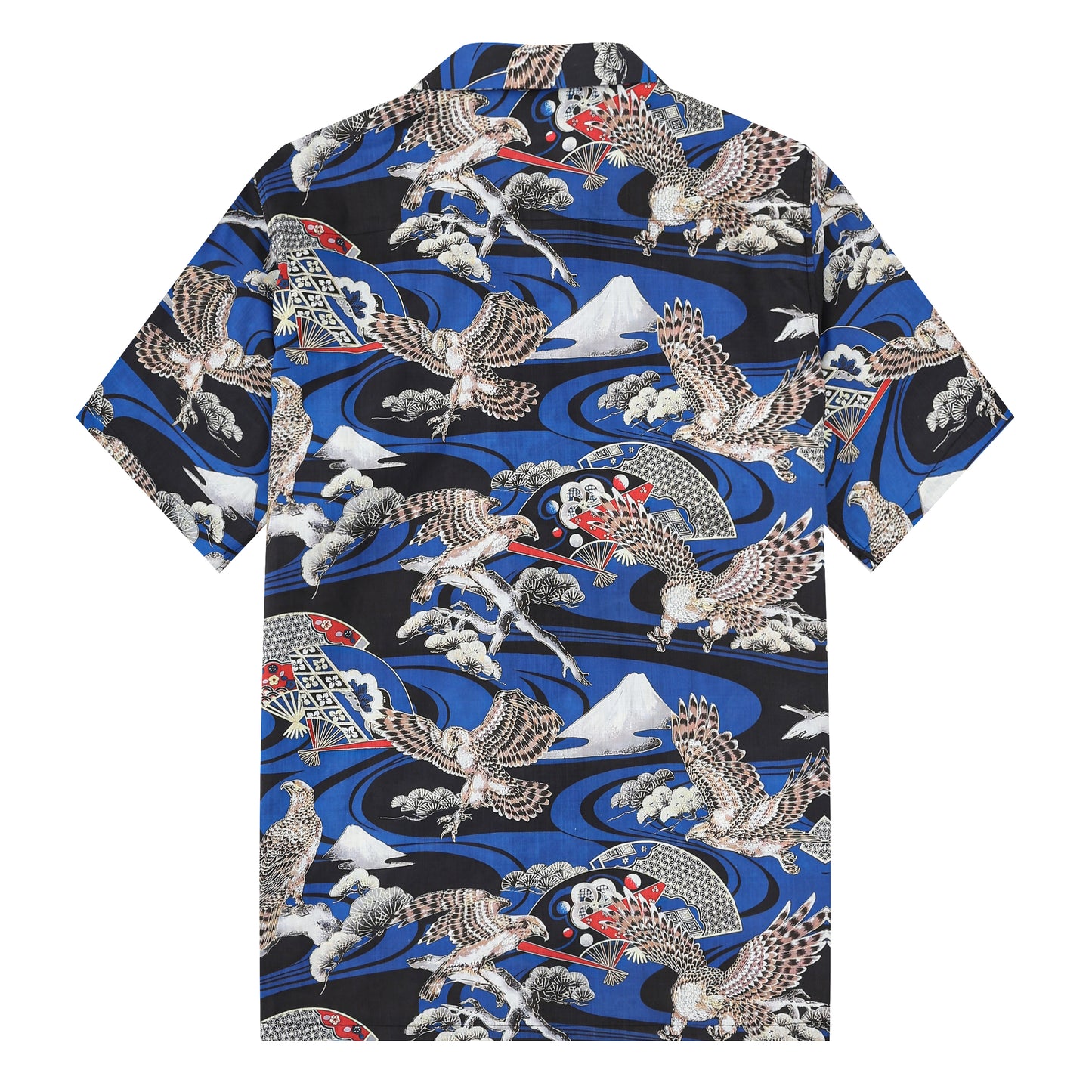 Ukiyo-e Falcons Fans Pattern Camp Collar Short Sleeve Shirt