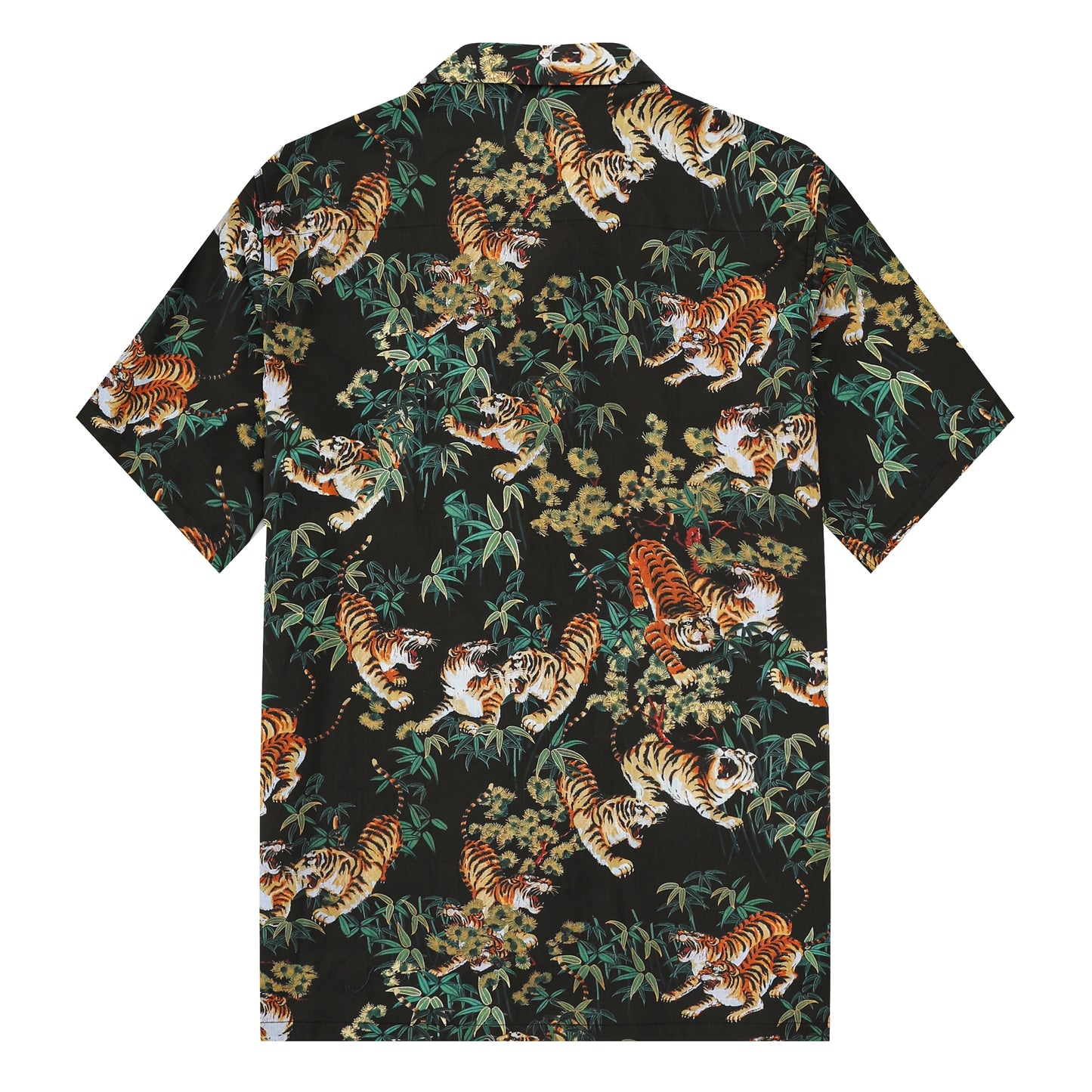 Ukiyo-e Bamboo Tiger Printed Camp Collar Short Sleeve Shirt