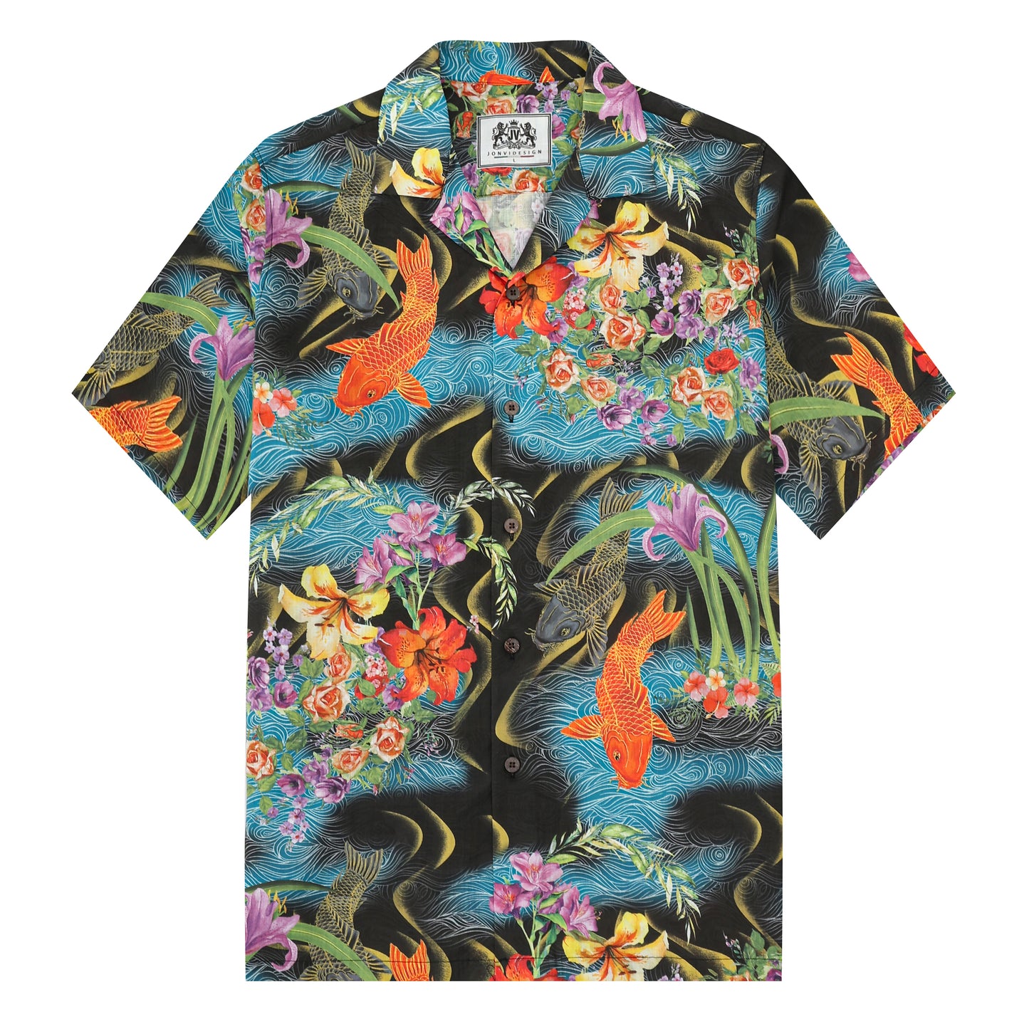 Ukiyo-e Golden Fish Pattern Camp Collar Short Sleeve Shirt