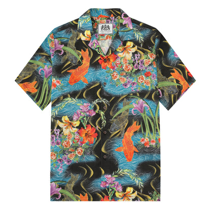 Ukiyo-e Golden Fish Pattern Camp Collar Short Sleeve Shirt