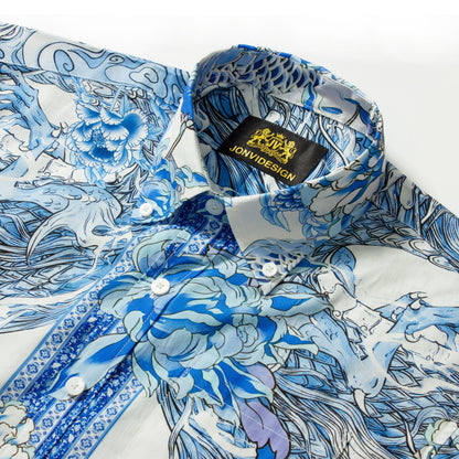 Exotic Dragon Print Short Sleeve Shirt for Men Jonvidesign
