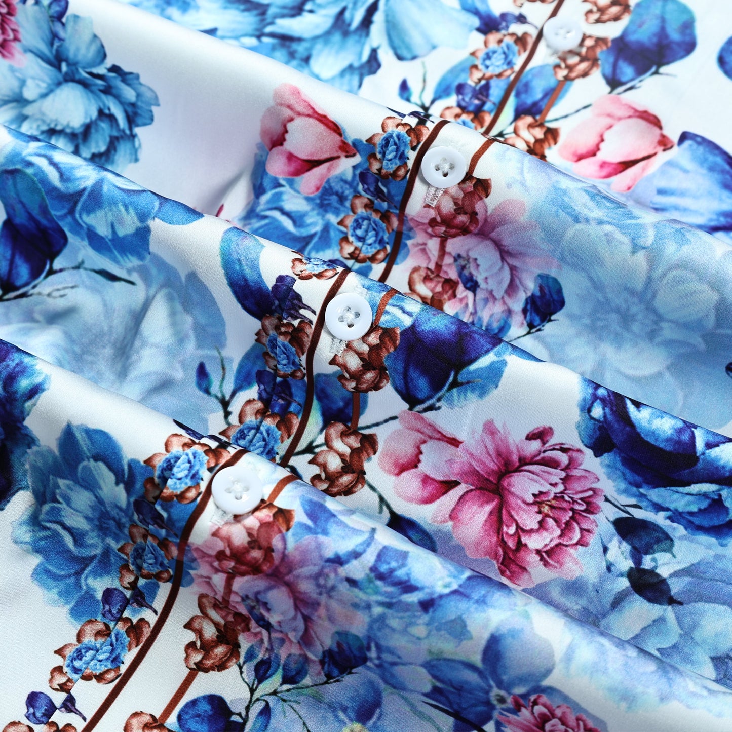 Floral Pattern Short Sleeve Camp Collar Shirt in Blue Jonvidesign