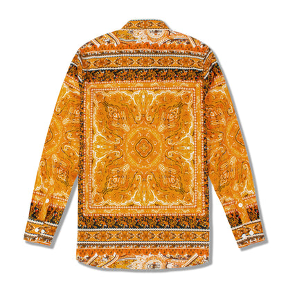 Floral Print Long Sleeve Button Down Shirt in Orange Jonvidesign