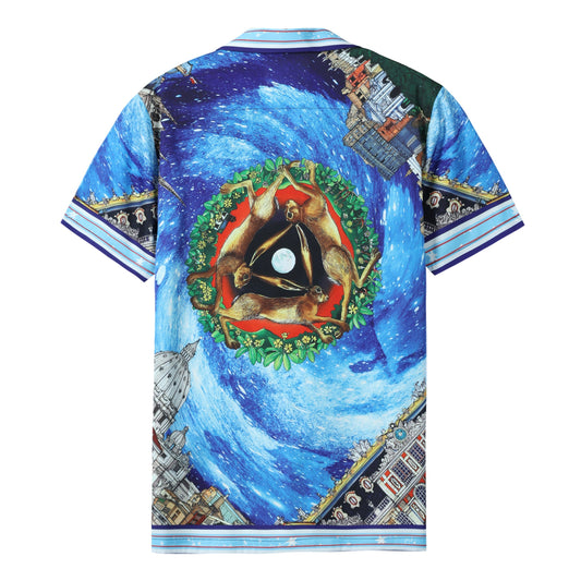 Galaxy Castle Rabbit Pattern Short Sleeve Camp Collar Shirt Jonvidesign