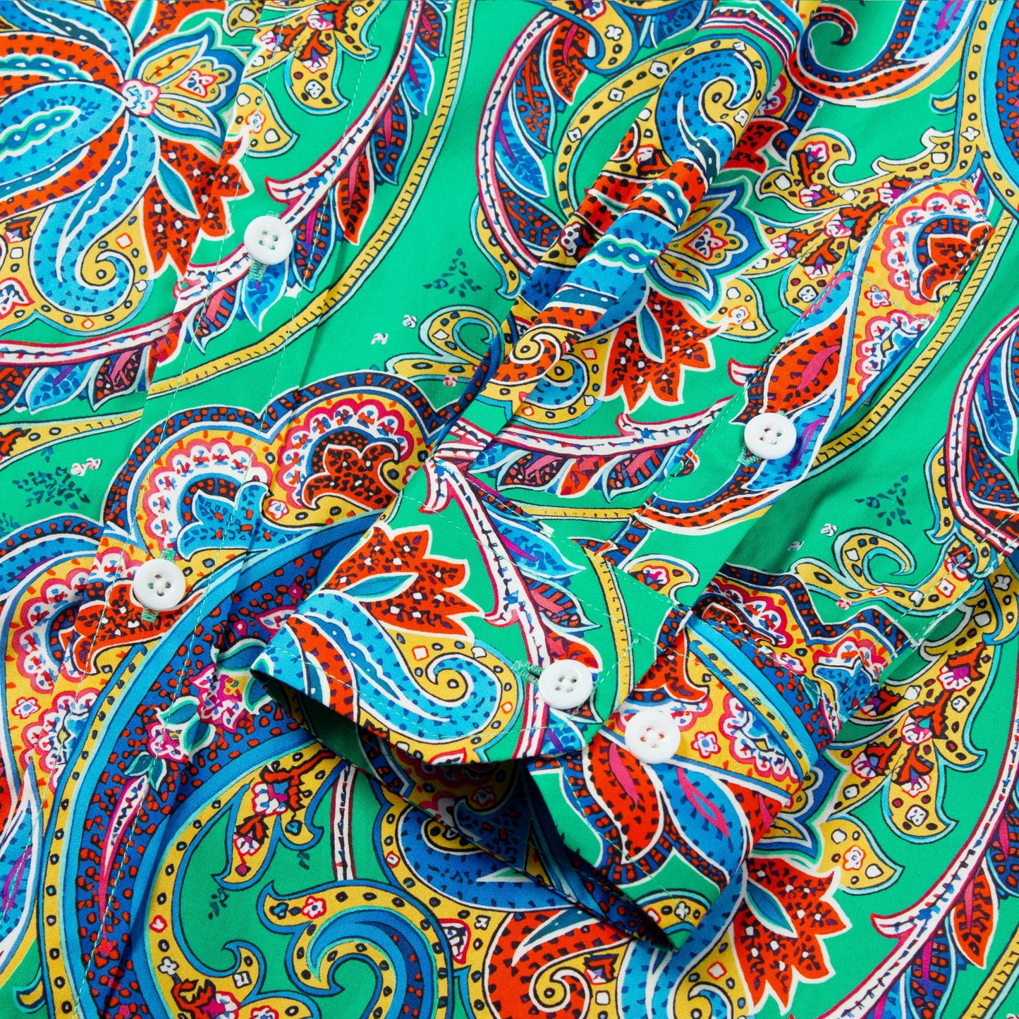 Green Paisley Pattern Long Sleeve Button Down Shirt Jonvidesign