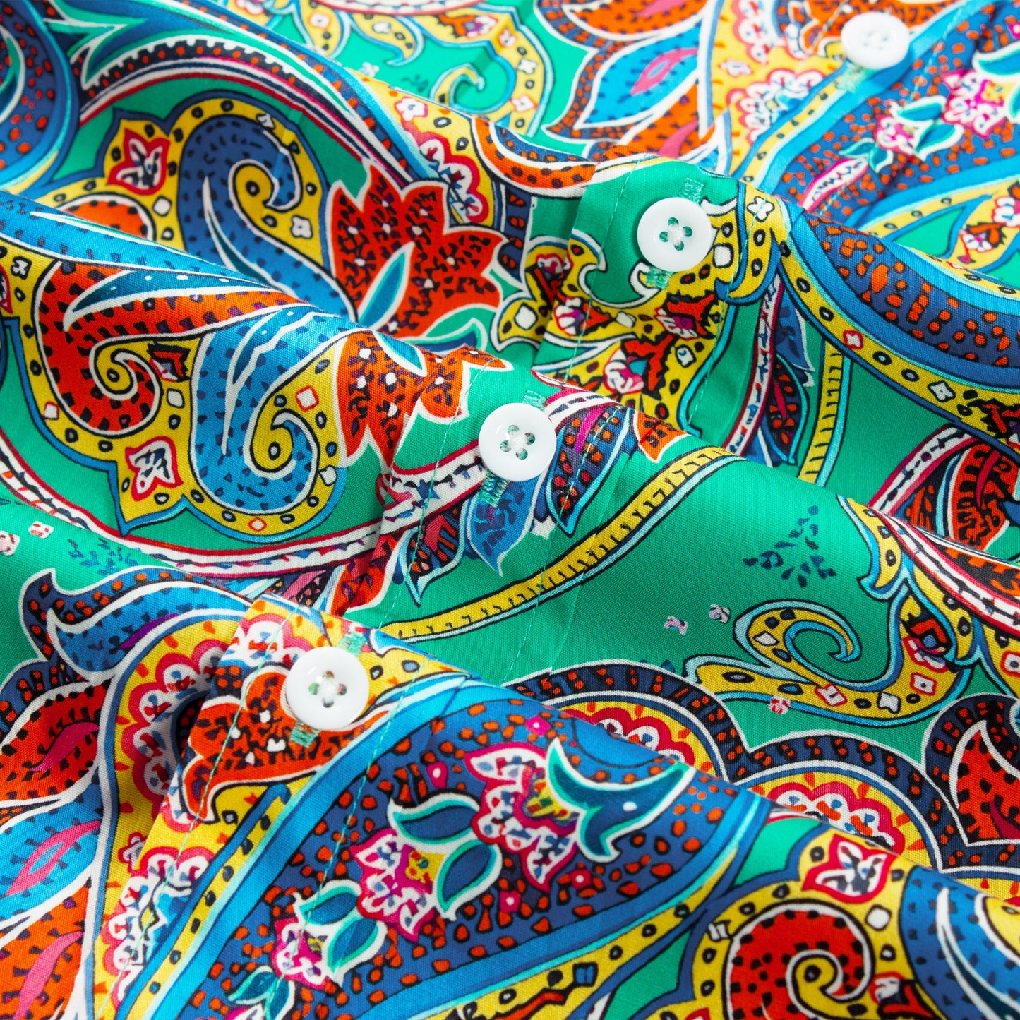 Green Paisley Pattern Long Sleeve Button Down Shirt Jonvidesign