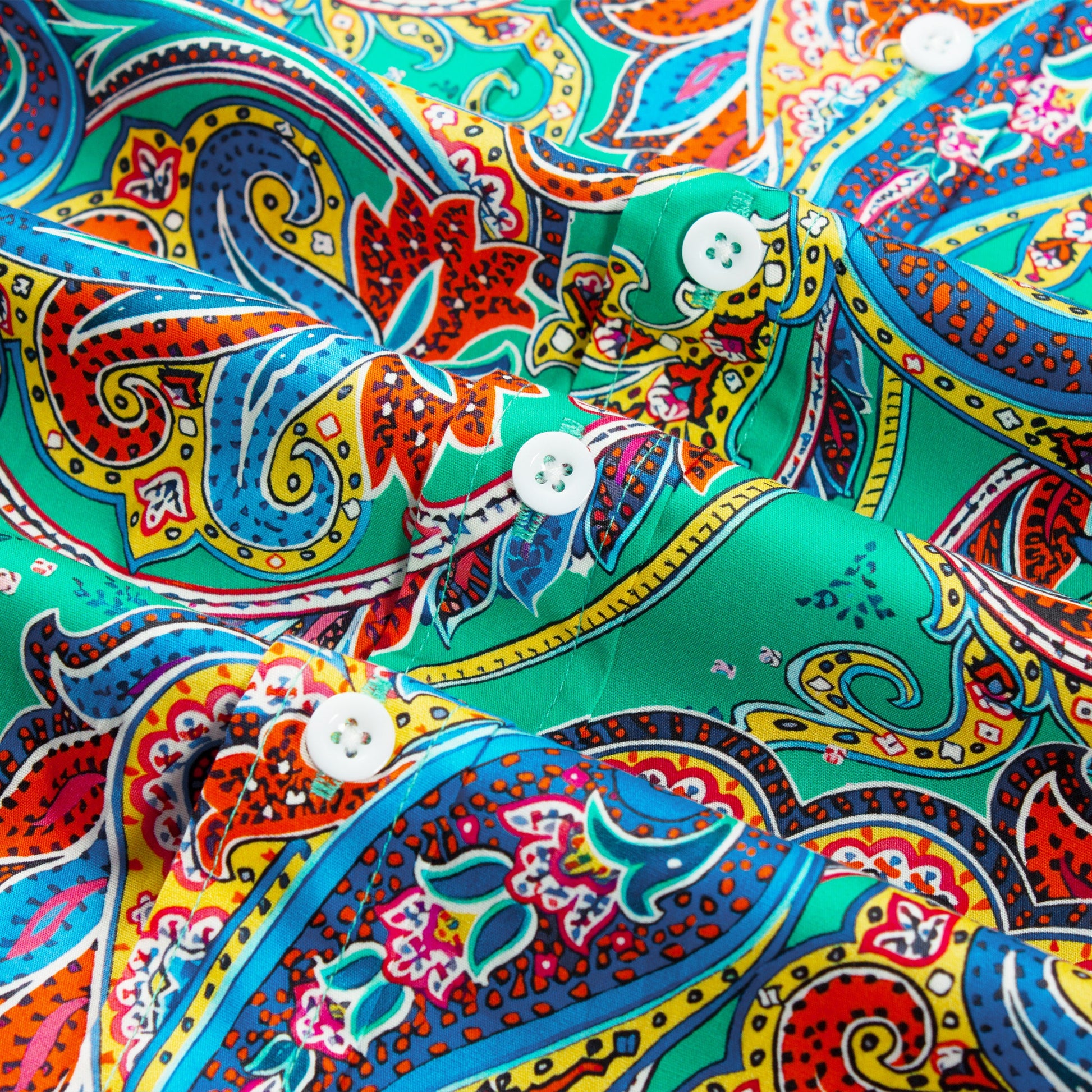 Green Paisley Pattern Long Sleeve Button Down Shirt Jonvidesign