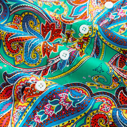 Green Paisley Pattern Long Sleeve Button Down Shirt Jonvidesign