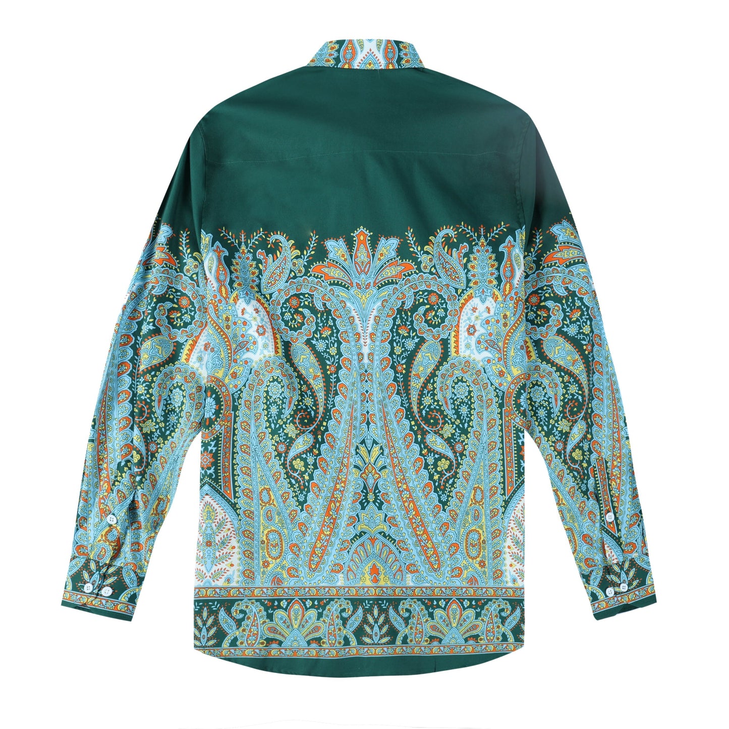 Green Paisley Print Button Down Long Sleeve Casual Shirt Jonvidesign