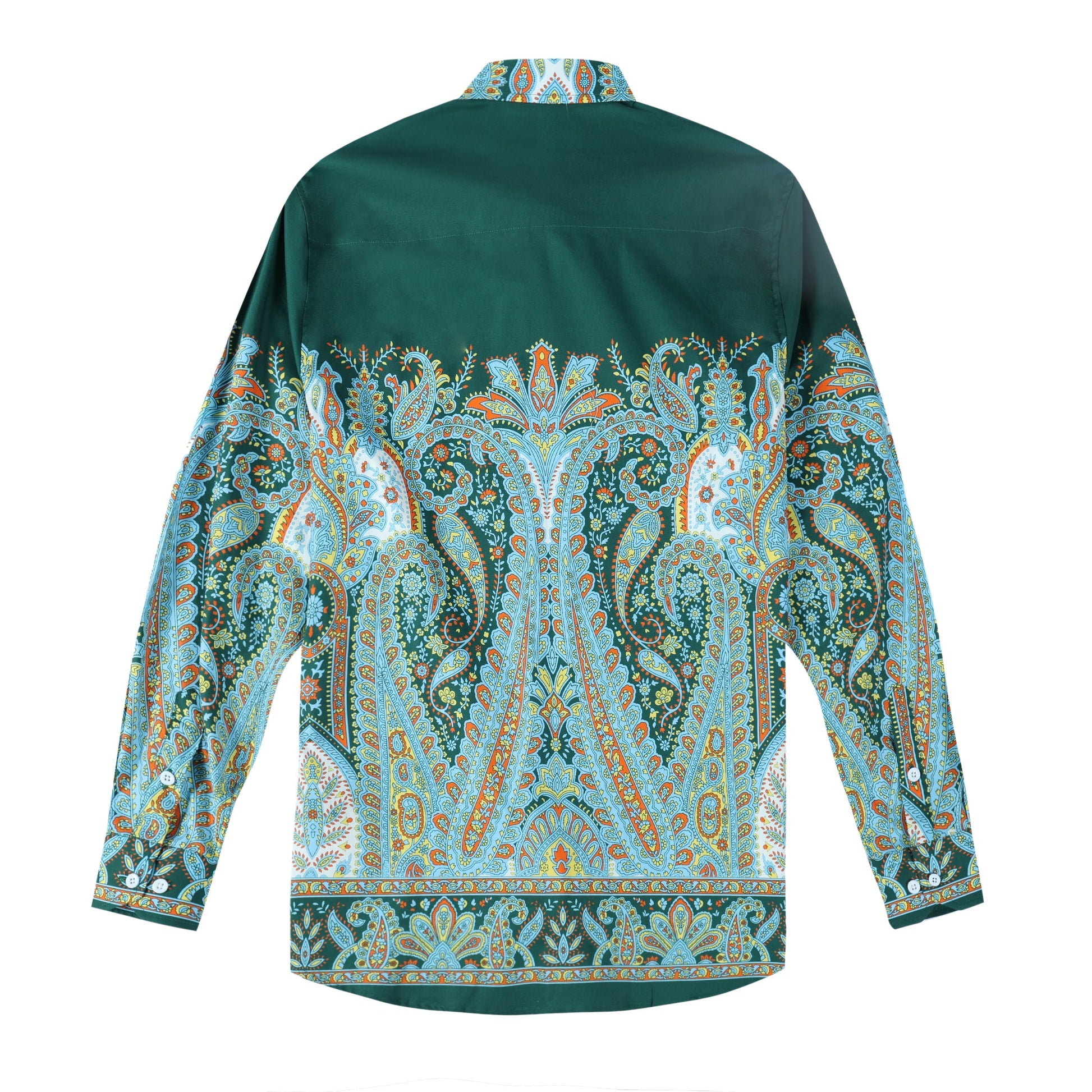 Green Paisley Print Button Down Long Sleeve Casual Shirt Jonvidesign