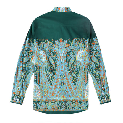 Green Paisley Print Button Down Long Sleeve Casual Shirt Jonvidesign