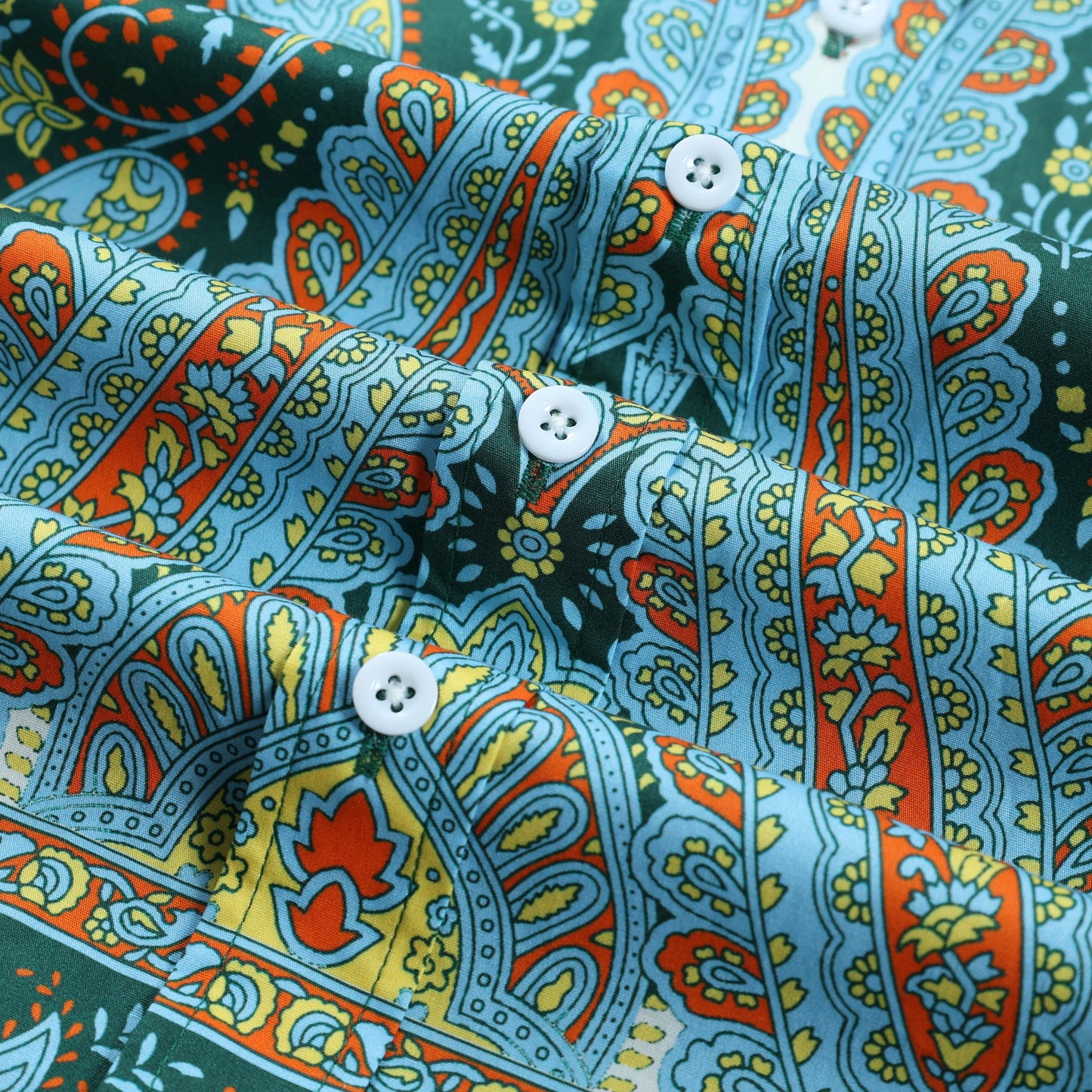 Green Paisley Print Button Down Long Sleeve Casual Shirt Jonvidesign
