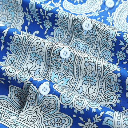 Grey Blue Paisley Pattern Long Sleeve Button Down Shirt Jonvidesign