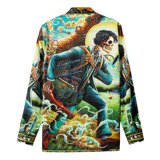 Halloween Long Sleeve Camp Collar Shirt with Skull Accents Jonvidesign