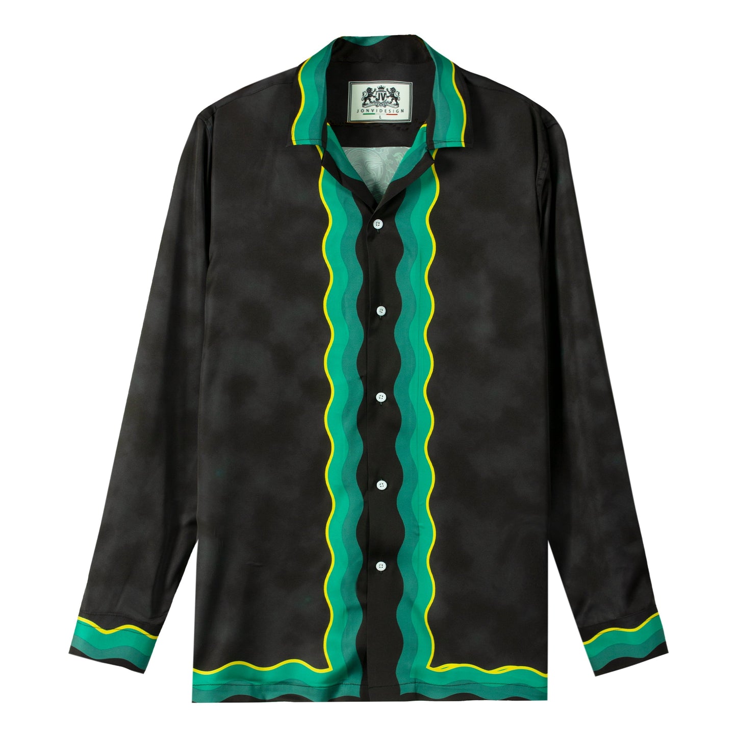 Halloween Long Sleeve Camp Collar Shirt with Skull Print Jonvidesign