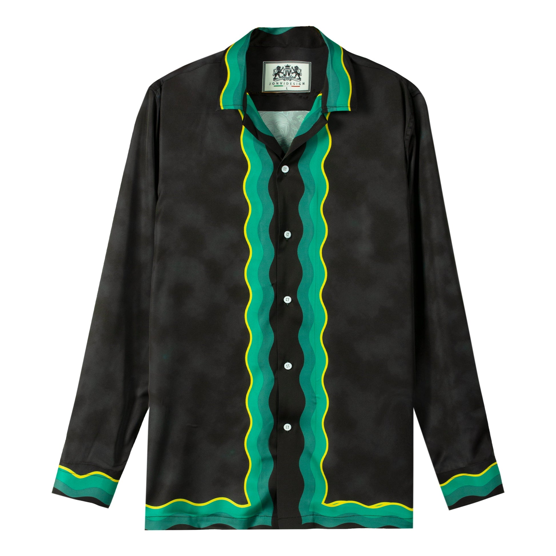 Halloween Long Sleeve Camp Collar Shirt with Skull Print Jonvidesign