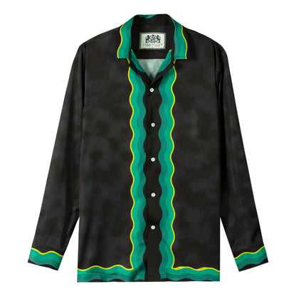 Halloween Long Sleeve Camp Collar Shirt with Skull Print Jonvidesign